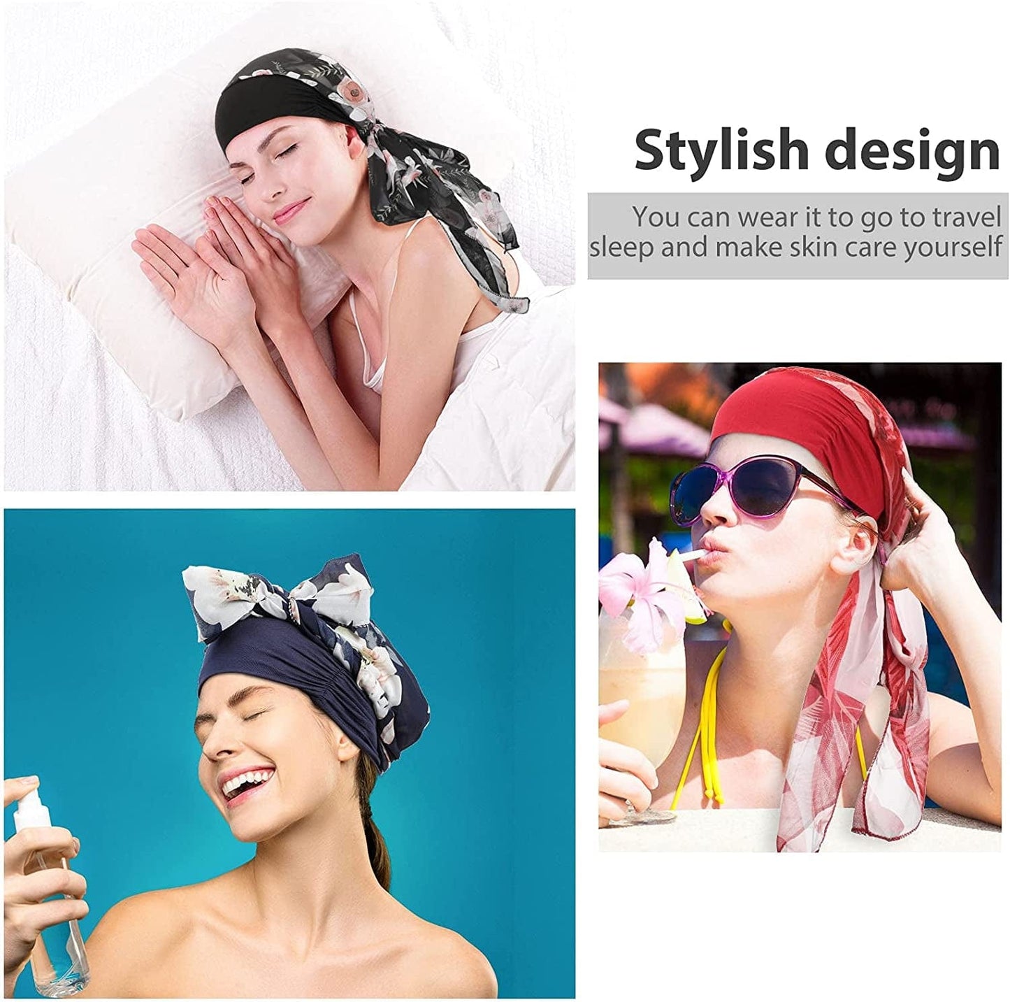 4 Pieces Headwear Turban Sleep Beanie Head Scarf Long Hair Head Turbans for Women Apparel & Accessories > Clothing Accessories > Headwear Syhood