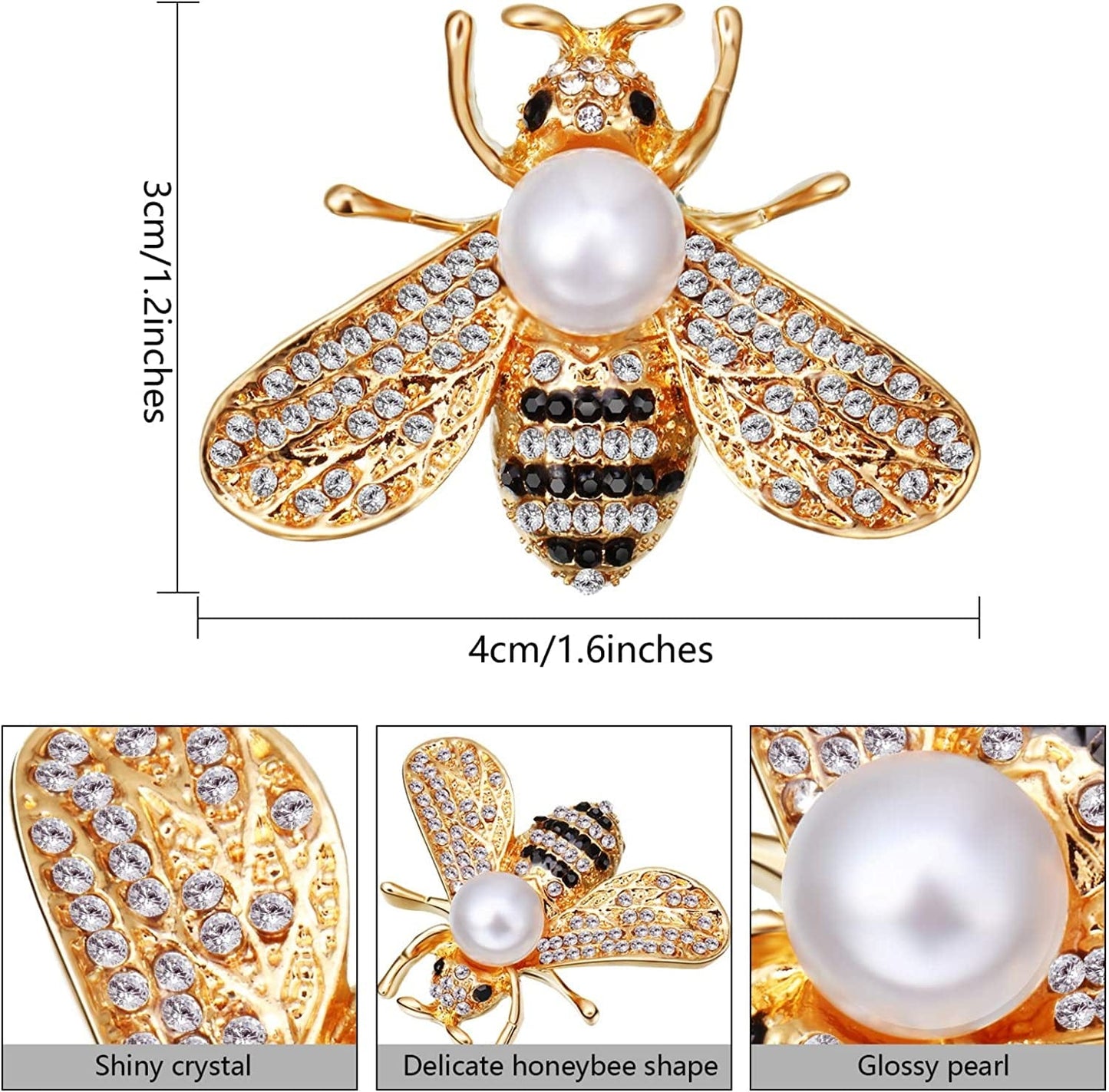 4 Pieces Honey Bee Brooch Lapel Pins for Women Crystal Insect Themed Bee Brooches with Faux Pearl Fashion Gift for Birthday Dating Party Anniversary