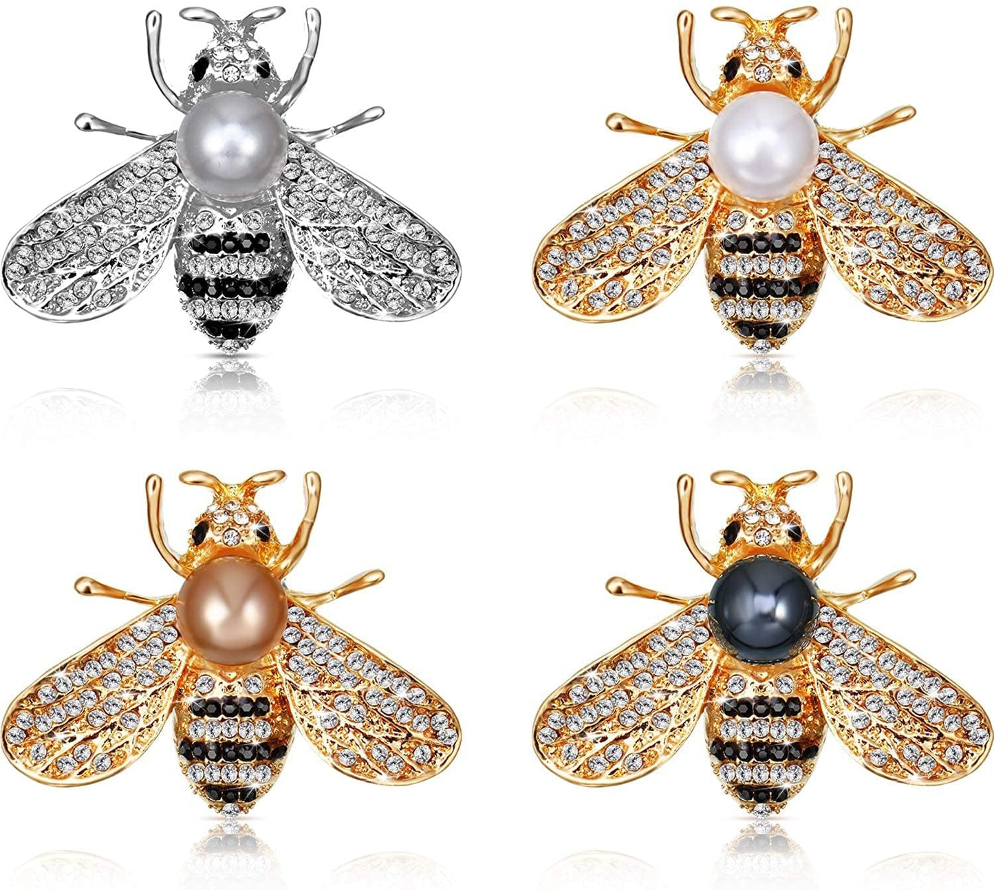 4 Pieces Honey Bee Brooch Lapel Pins for Women Crystal Insect Themed Bee Brooches with Faux Pearl Fashion Gift for Birthday Dating Party Anniversary