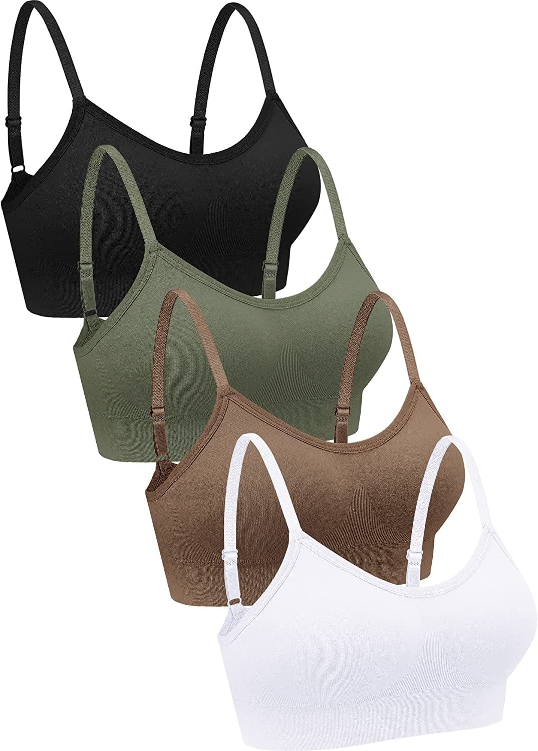 4 Pieces Neck Bralettes Wireless Cami Bra Tank Top Bra Sports Bra for Women Girls Black, Brown, Army Green, White, / X-Large