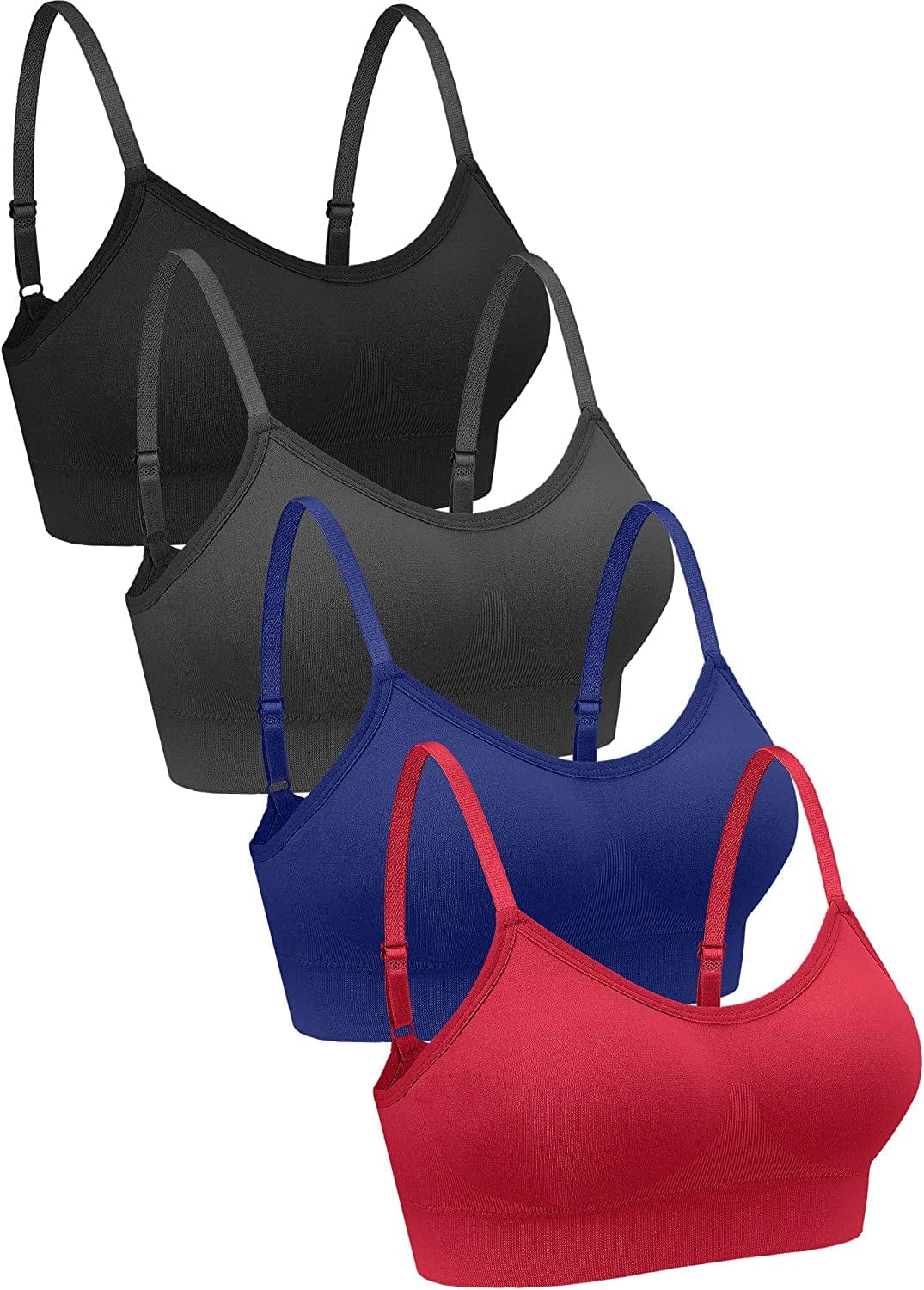 4 Pieces Neck Bralettes Wireless Cami Bra Tank Top Bra Sports Bra for Women Girls Black, Dark Grey, Navy Blue, Red / Medium