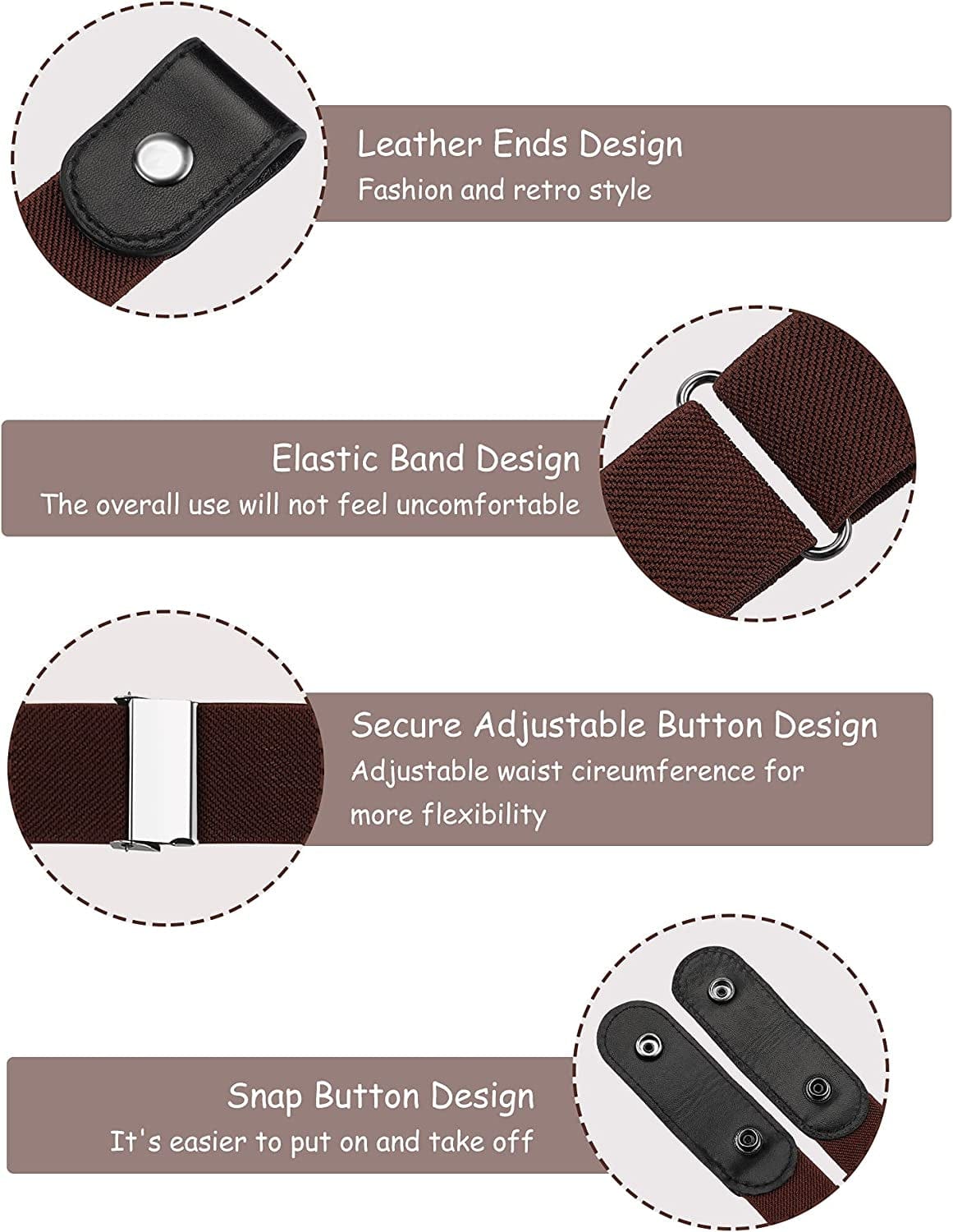 4 Pieces No Buckle Stretch Belt Adjustable Unisex Belt Invisible Elastic Belt for Men Women Jeans Pants Skirts Apparel & Accessories > Clothing Accessories > Belts Syhood