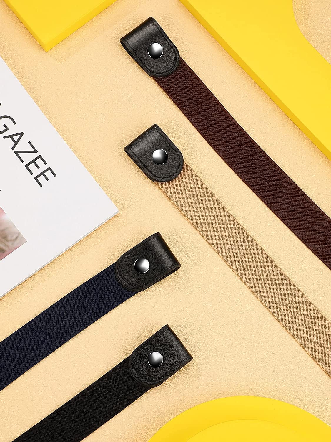 4 Pieces No Buckle Stretch Belt Adjustable Unisex Belt Invisible Elastic Belt for Men Women Jeans Pants Skirts Apparel & Accessories > Clothing Accessories > Belts Syhood