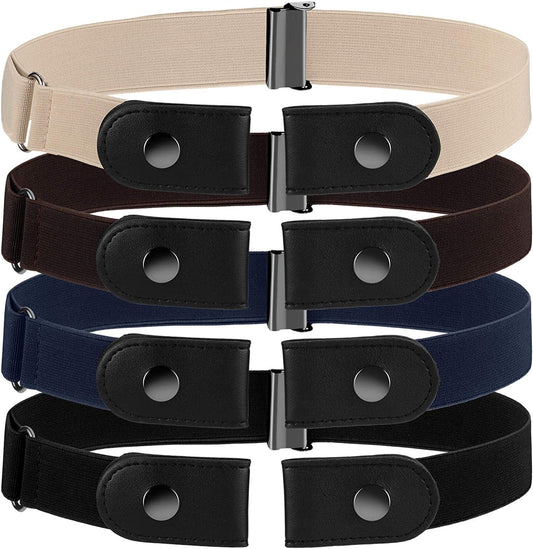 4 Pieces No Buckle Stretch Belt Buckle-Free Belt Invisible Elastic Belt with 4 Pieces Buckles for Jeans Pants Apparel & Accessories > Clothing Accessories > Belts Syhood