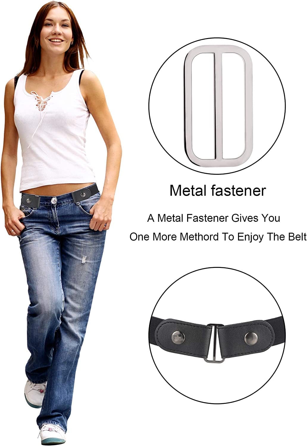 4 Pieces No Buckle Stretch Belt Buckle-Free Belt Invisible Elastic Belt with 4 Pieces Buckles for Jeans Pants Apparel & Accessories > Clothing Accessories > Belts Syhood