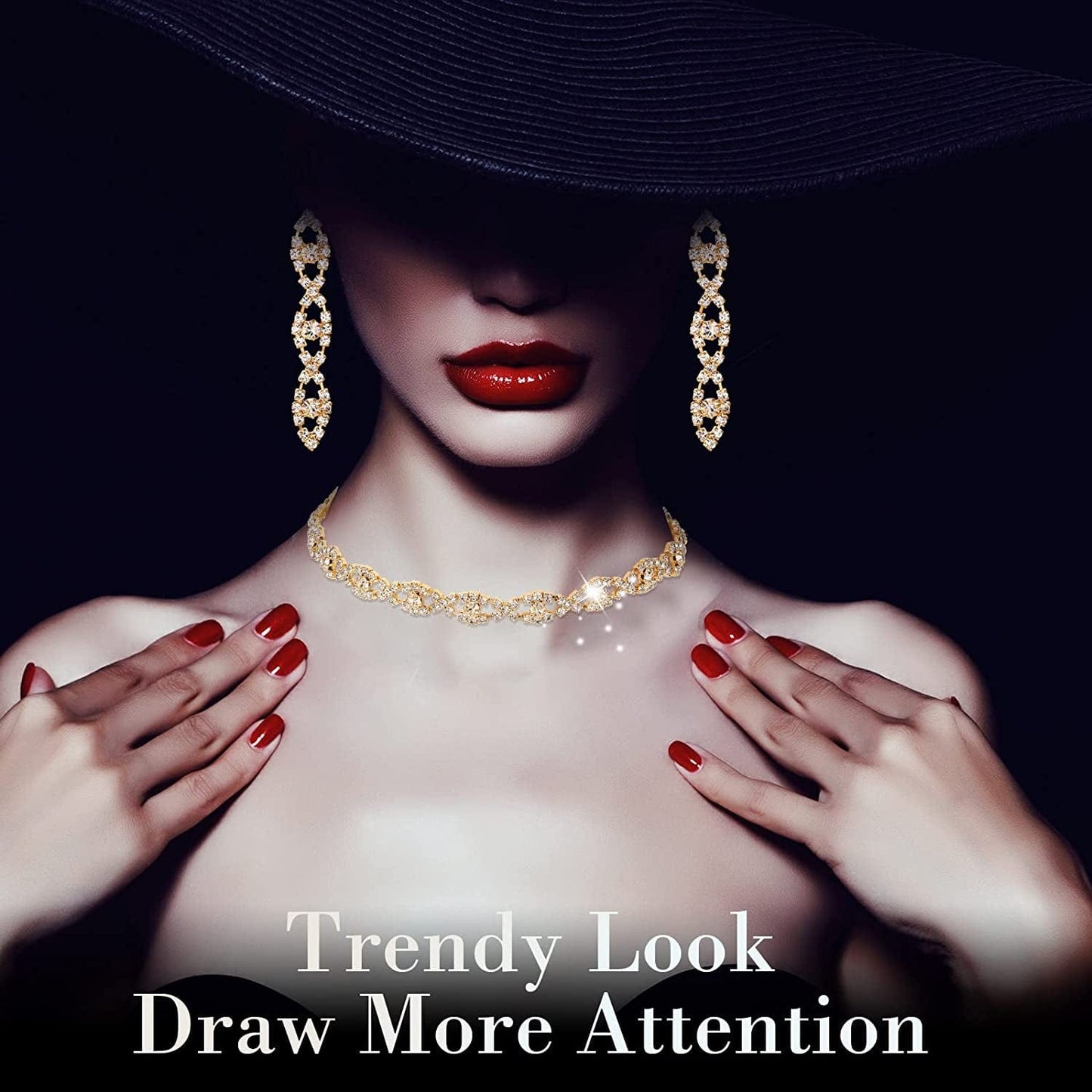 4 Pieces Rhinestone Necklace Choker Bracelet Earring Clutch Purses Jewelry Set Women Crystal Triangle Bling Diamond Purse Rhinestone Bag for Wedding Party