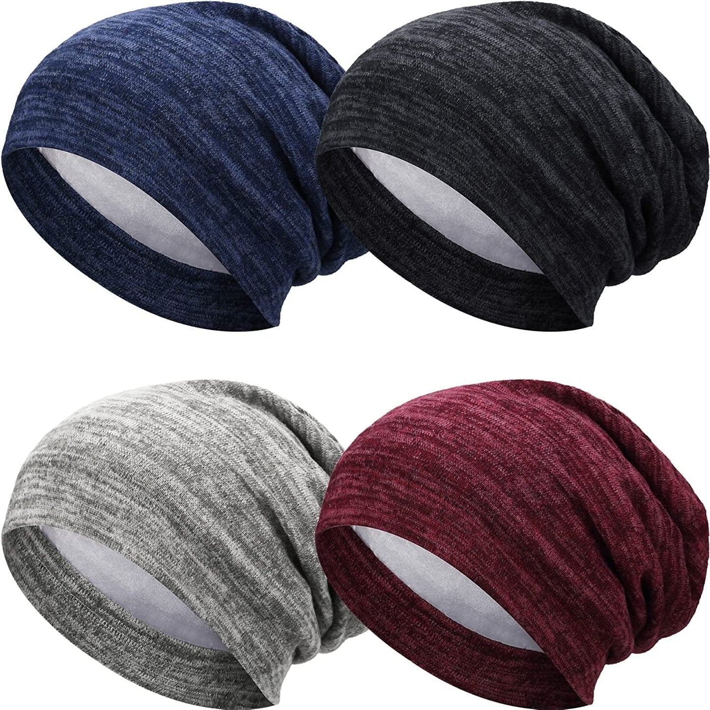 4 Pieces Satin Lined Sleep Cap Slouchy Beanie Hat Night Hair Cap for Women (Black, Navy Blue, Khaki, Wine Red) Apparel & Accessories > Clothing Accessories > Headwear SATINIOR