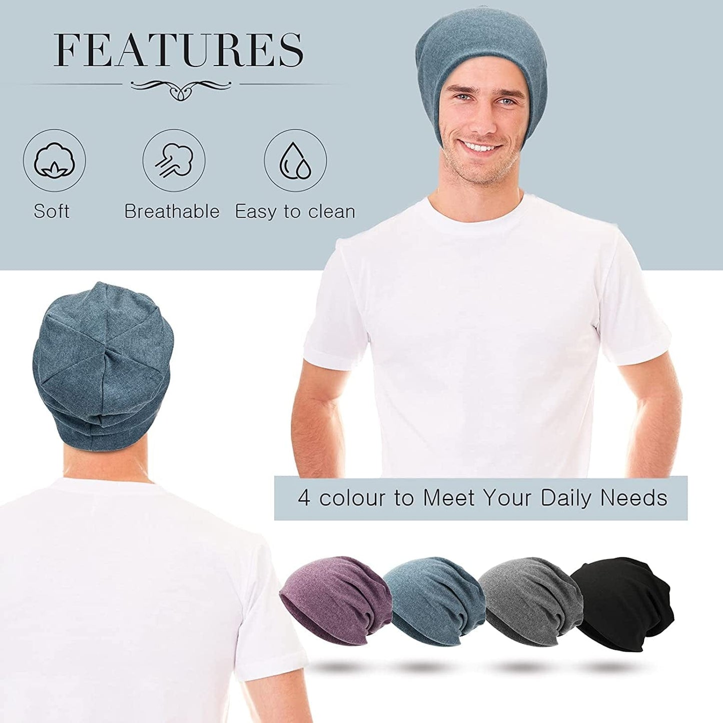 4 Pieces Slouchy Beanie Hat Baggy Skull Sleep Cap Stretch Knit Sleeping Hat Headwear Head Wrap Cap for Men Women Apparel & Accessories > Clothing Accessories > Headwear SATINIOR