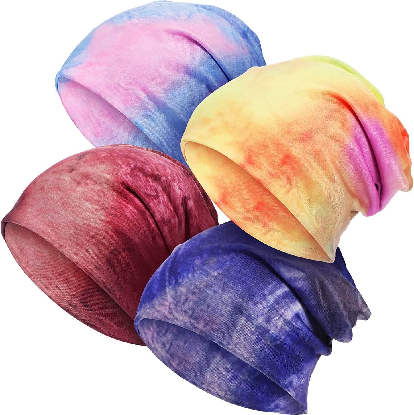 4 Pieces Slouchy Beanie Hat Baggy Skull Sleep Cap Stretch Knit Sleeping Hat Headwear Head Wrap Cap for Men Women Apparel & Accessories > Clothing Accessories > Headwear SATINIOR Light Blue,pink One Size