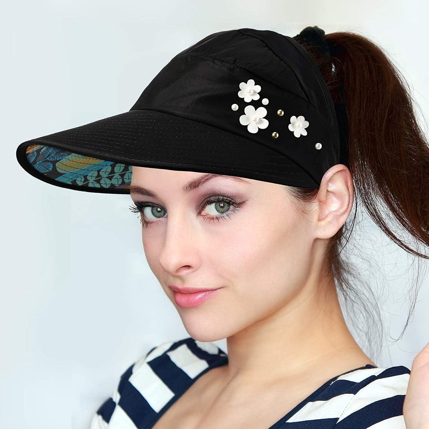 4 Pieces Sun Hat for Women Visor Hats Wide Brim Summer Beach Caps UV Protection Packable Visor Hats Floppy Adjustable Ponytail Hats Apparel & Accessories > Clothing Accessories > Hats Geyoga