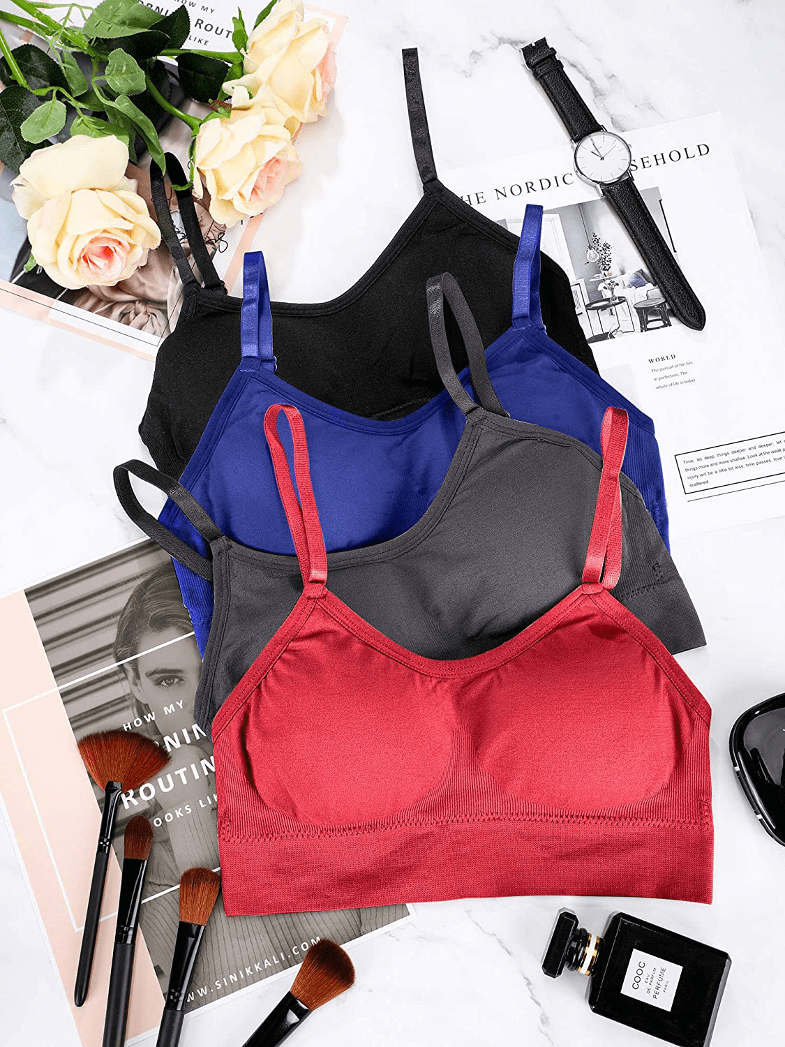 4 Pieces V Neck Bralettes Wireless Cami Bra Tank Top Bra Sports Bra for Women Girls Apparel & Accessories > Clothing > Underwear & Socks > Bras Kylie Max
