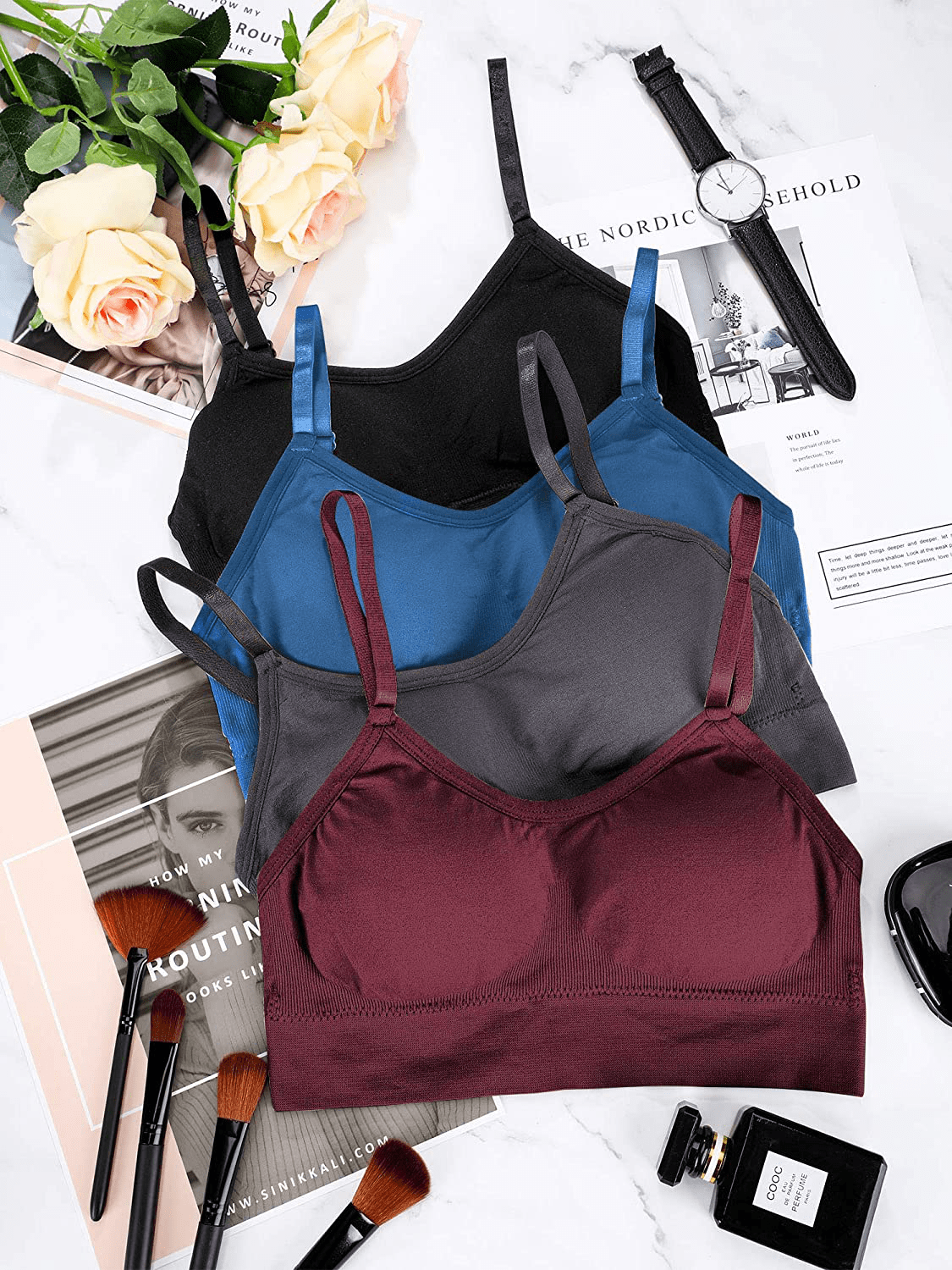 4 Pieces V Neck Bralettes Wireless Cami Bra Tank Top Bra Sports Bra for Women Girls Apparel & Accessories > Clothing > Underwear & Socks > Bras Kylie Max