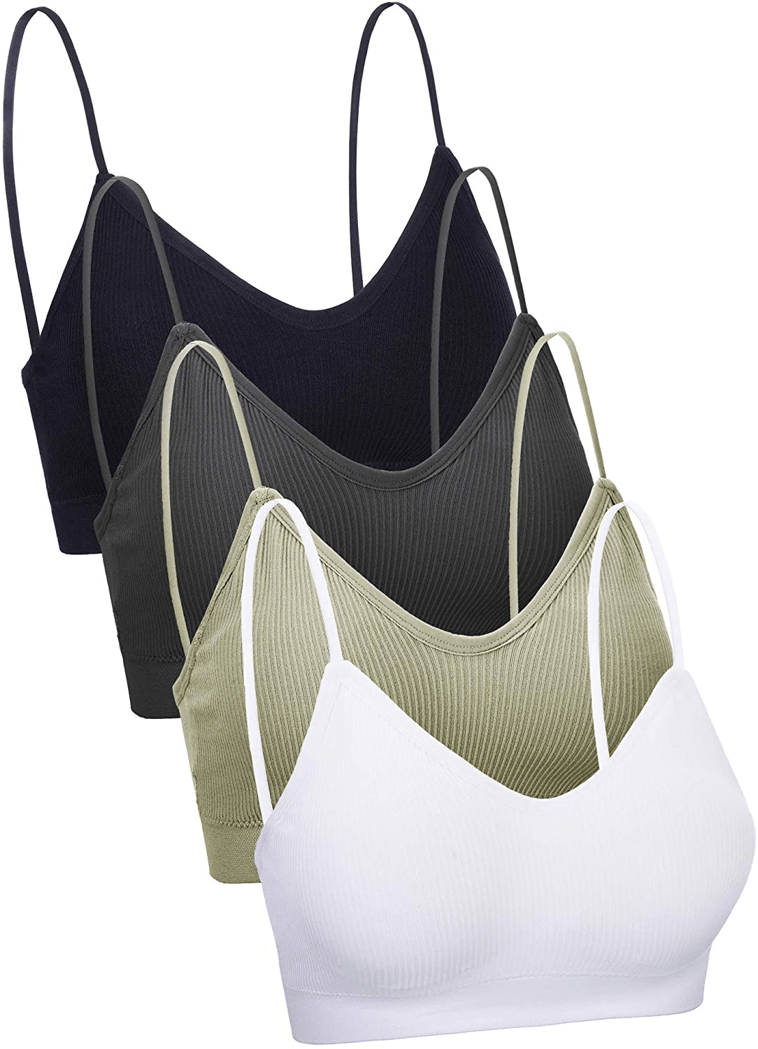 4 Pieces V Neck Cami Bra Padded Seamless Bralette Straps Sleeping Bra for Women Girls Apparel & Accessories > Clothing > Underwear & Socks > Bras Kylie Max
