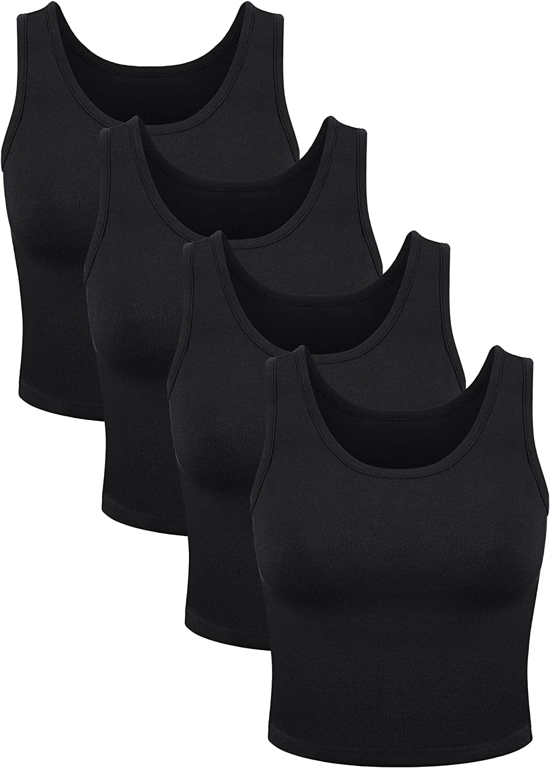4 Pieces Women Basic Crop Tank Top Short Sleeveless Sports Crop Top Black / Large