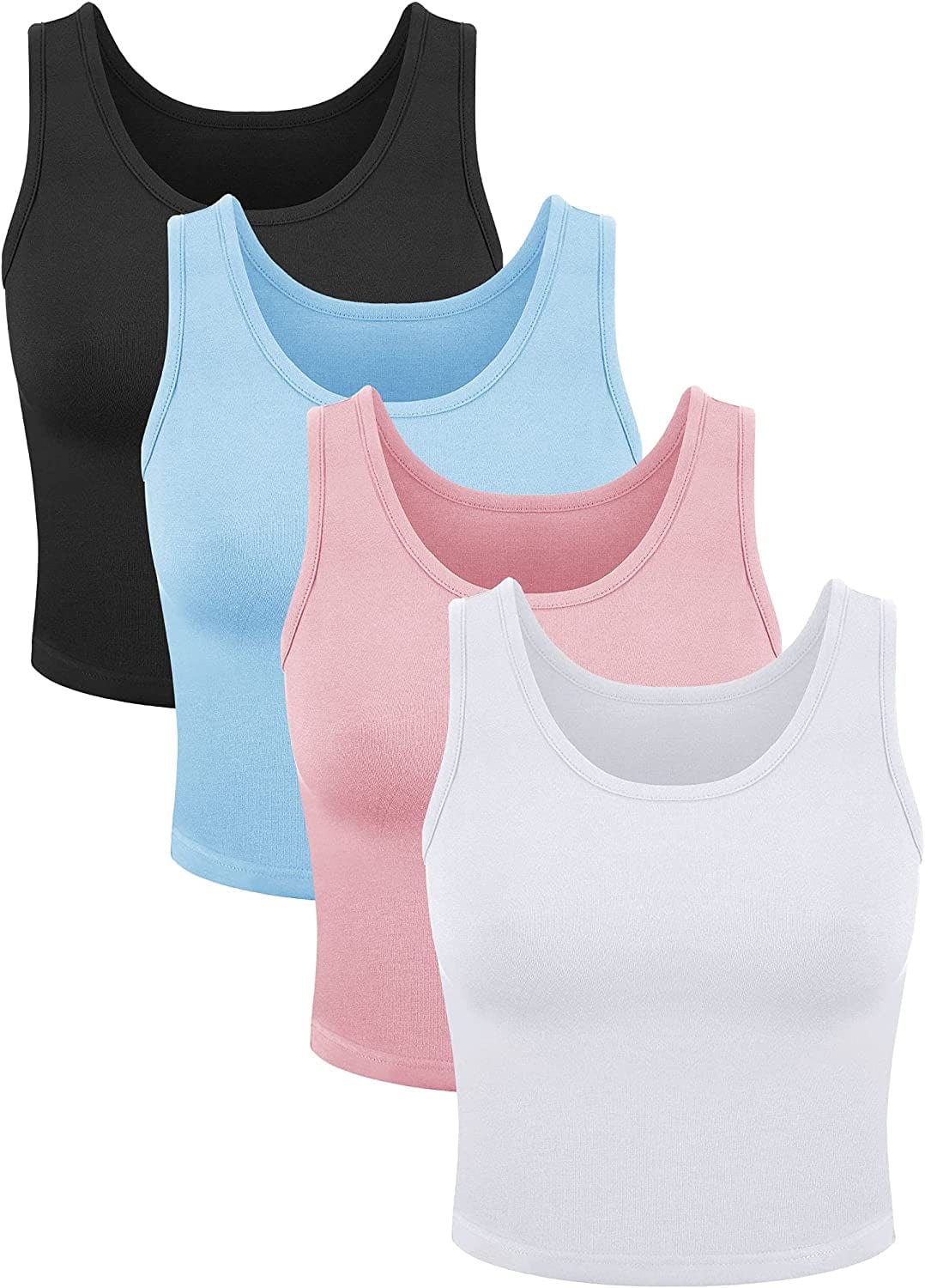 4 Pieces Women Basic Crop Tank Top Short Sleeveless Sports Crop Top Pink, Black, Blue, White / Large