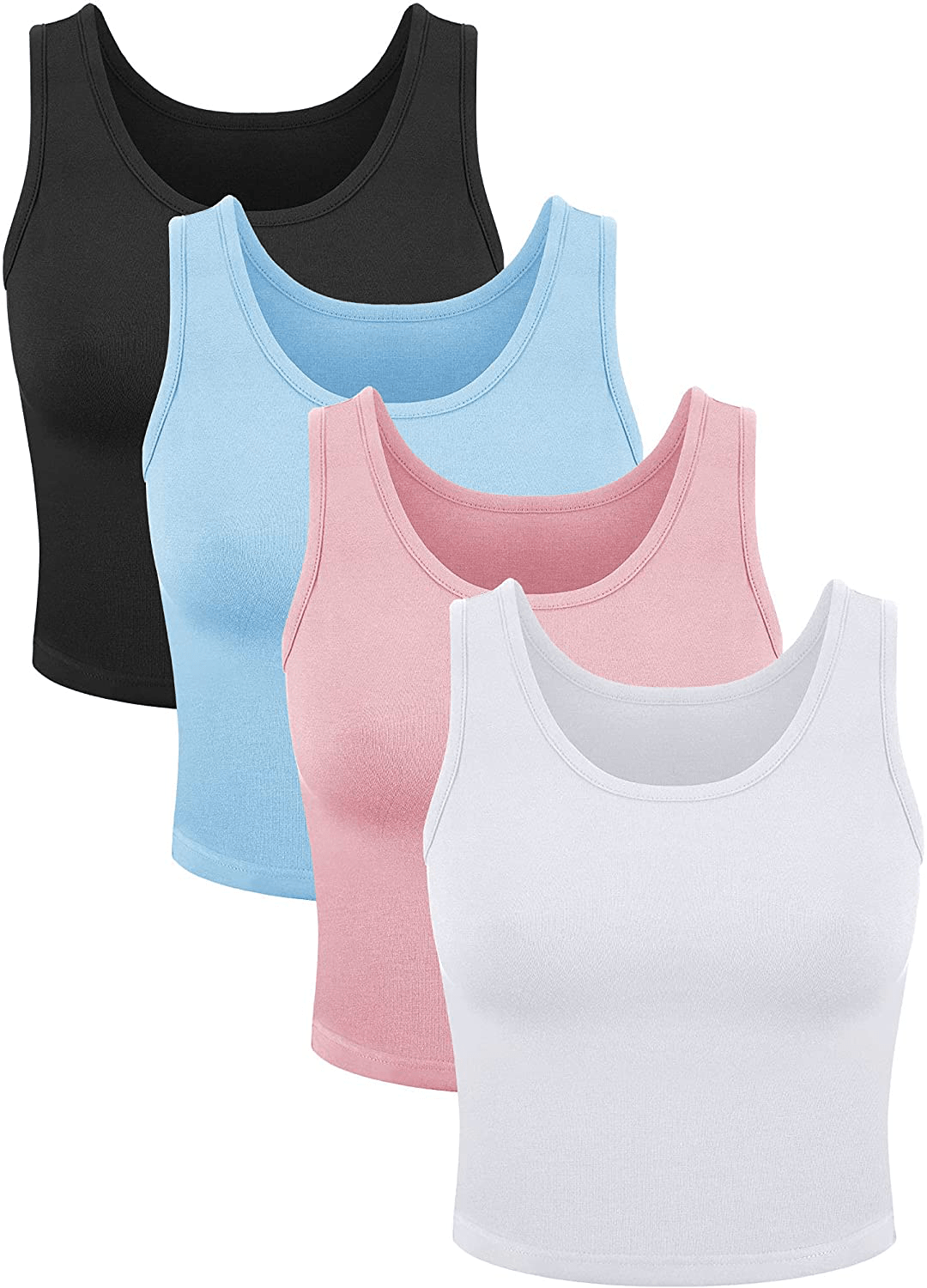 4 Pieces Women Basic Crop Tank Top Short Sleeveless Sports Crop Top Apparel & Accessories > Clothing > Activewear Kylie Max