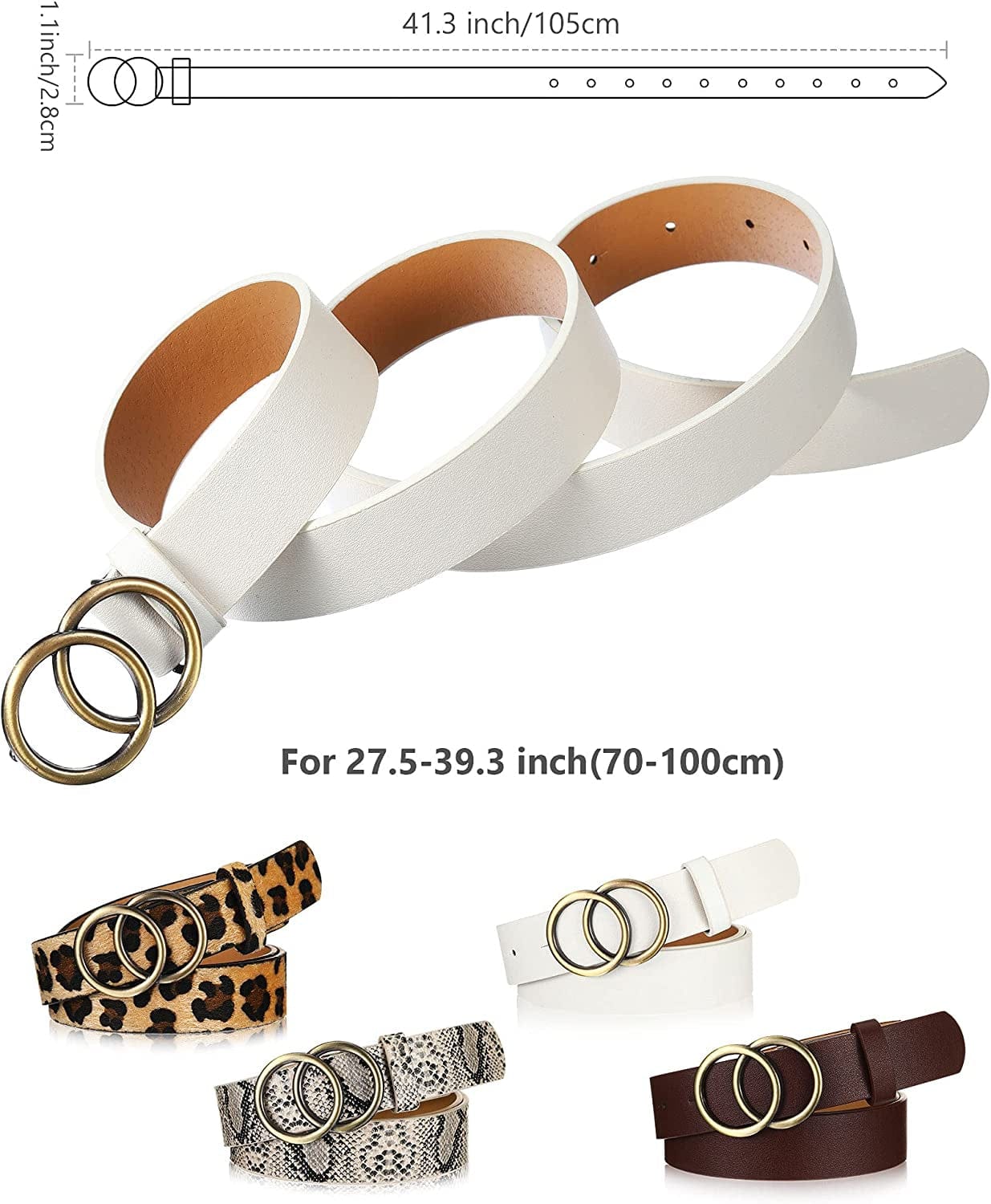 4 Pieces Women Faux Leather Waist Belt for Ladies Jeans Pants with Double O-Ring Buckle Apparel & Accessories > Clothing Accessories > Belts Geyoga