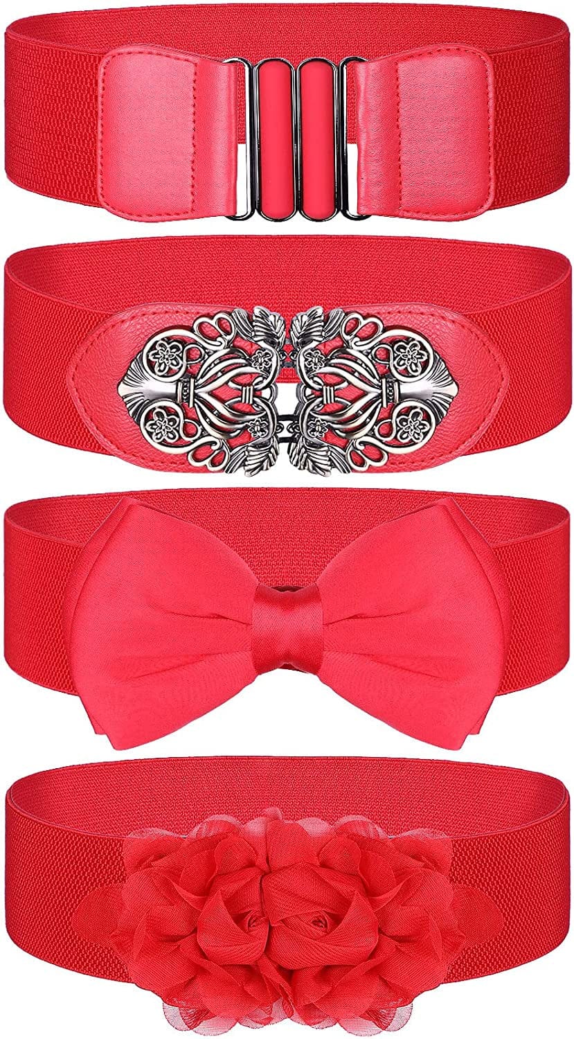 4 Pieces Women Vintage Waist Belt Elastic Stretch Retro Cinch Belt Waistband for Jeans Pants Dresses Apparel & Accessories > Clothing Accessories > Belts KYLIE MAX Fresh Style