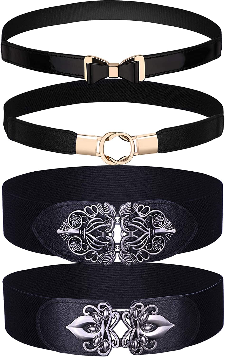 4 Pieces Women Vintage Waist Belt Elastic Stretch Retro Cinch Belt Waistband for Jeans Pants Dresses Apparel & Accessories > Clothing Accessories > Belts KYLIE MAX Classic Style