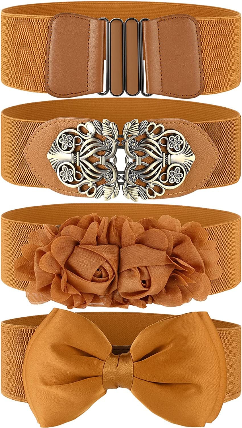 4 Pieces Women Vintage Waist Belt Elastic Stretch Retro Cinch Belt Waistband for Jeans Pants Dresses Apparel & Accessories > Clothing Accessories > Belts KYLIE MAX Vintage Style