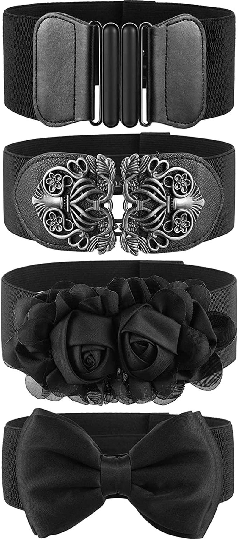 4 Pieces Women Vintage Waist Belt Elastic Stretch Retro Cinch Belt Waistband for Jeans Pants Dresses Apparel & Accessories > Clothing Accessories > Belts KYLIE MAX Rustic Style