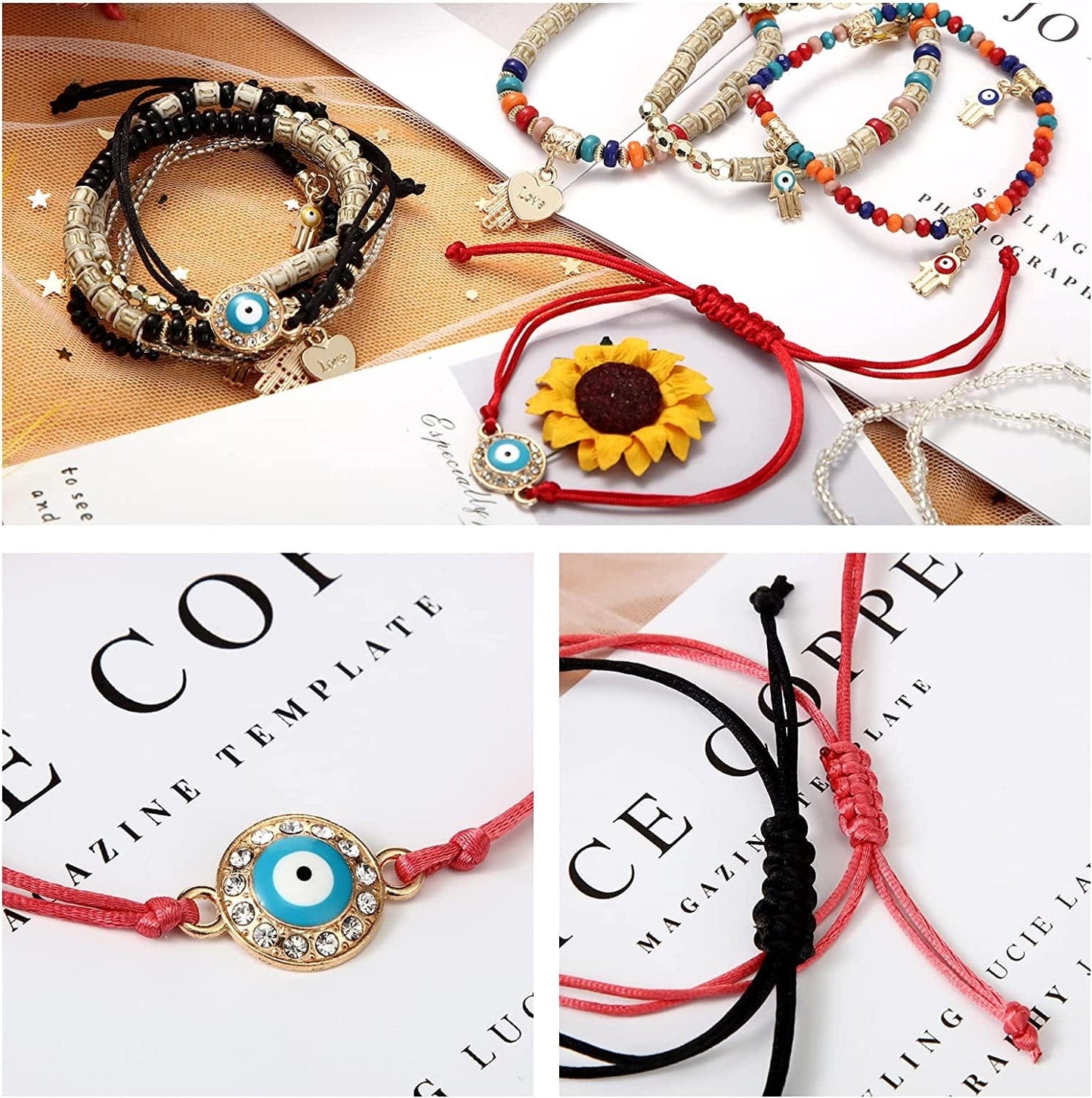 4 Sets Bohemian Stretch Beads Bracelets Multilayer Evil Eye Hamsa Hand Bracelet Bohemian Bracelet Handmade Stackable Charm Bracelets for Women Lucky Protection Beaded Hamsa Bracelet Apparel & Accessories > Jewelry > Bracelets Jadive
