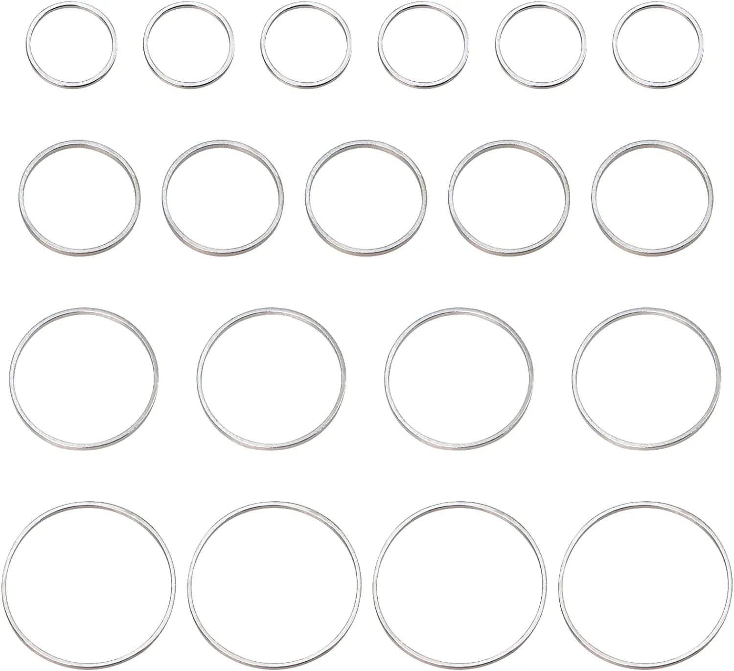 4 Sizes 15Mm 20Mm 25Mm 30Mm Brass Hollow Circle Pendant Charm Links Open Bezel Frames Connectors round Beading Hoop Earrings for Necklace Bracelet Jewelry Making Resin Craft, 48PCS Silver