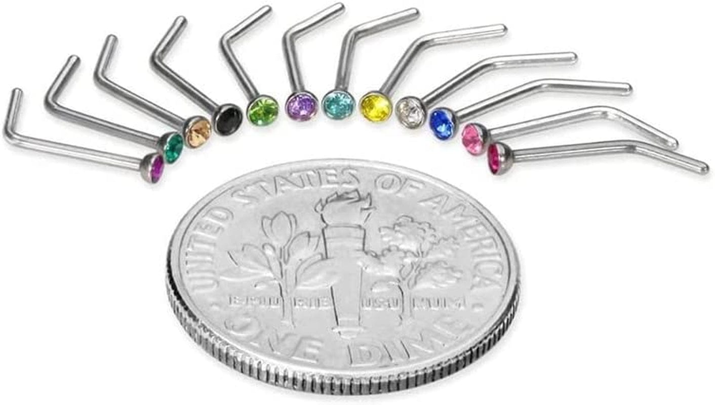 40/60Piece Stainless Steel Nose Stud Set Crystal Nostril Piercing Hoop Bulk L Shape Nose Ring Pack Piercing Nariz Body Jewelry Practical Apparel & Accessories > Jewelry > Body Jewelry Generic