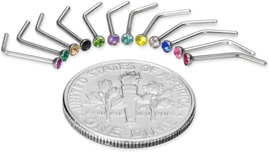 40/60Piece Stainless Steel Nose Stud Set Crystal Nostril Piercing Hoop Bulk L Shape Nose Ring Pack Piercing Nariz Body Jewelry Practical Apparel & Accessories > Jewelry > Body Jewelry Generic