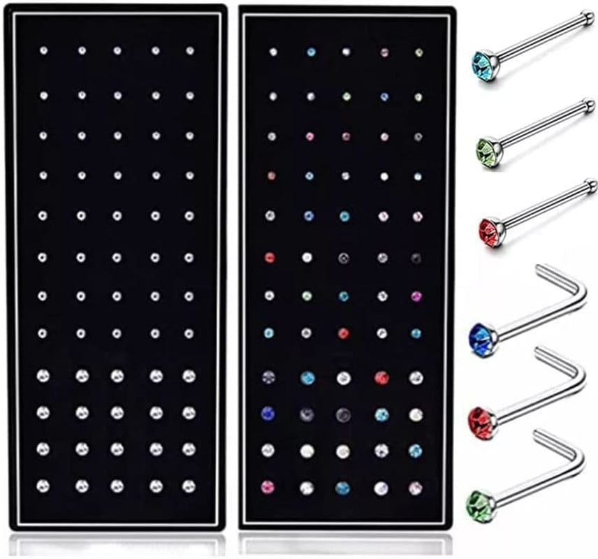 40/60Piece Stainless Steel Nose Stud Set Crystal Nostril Piercing Hoop Bulk L Shape Nose Ring Pack Piercing Nariz Body Jewelry Practical Apparel & Accessories > Jewelry > Body Jewelry Generic