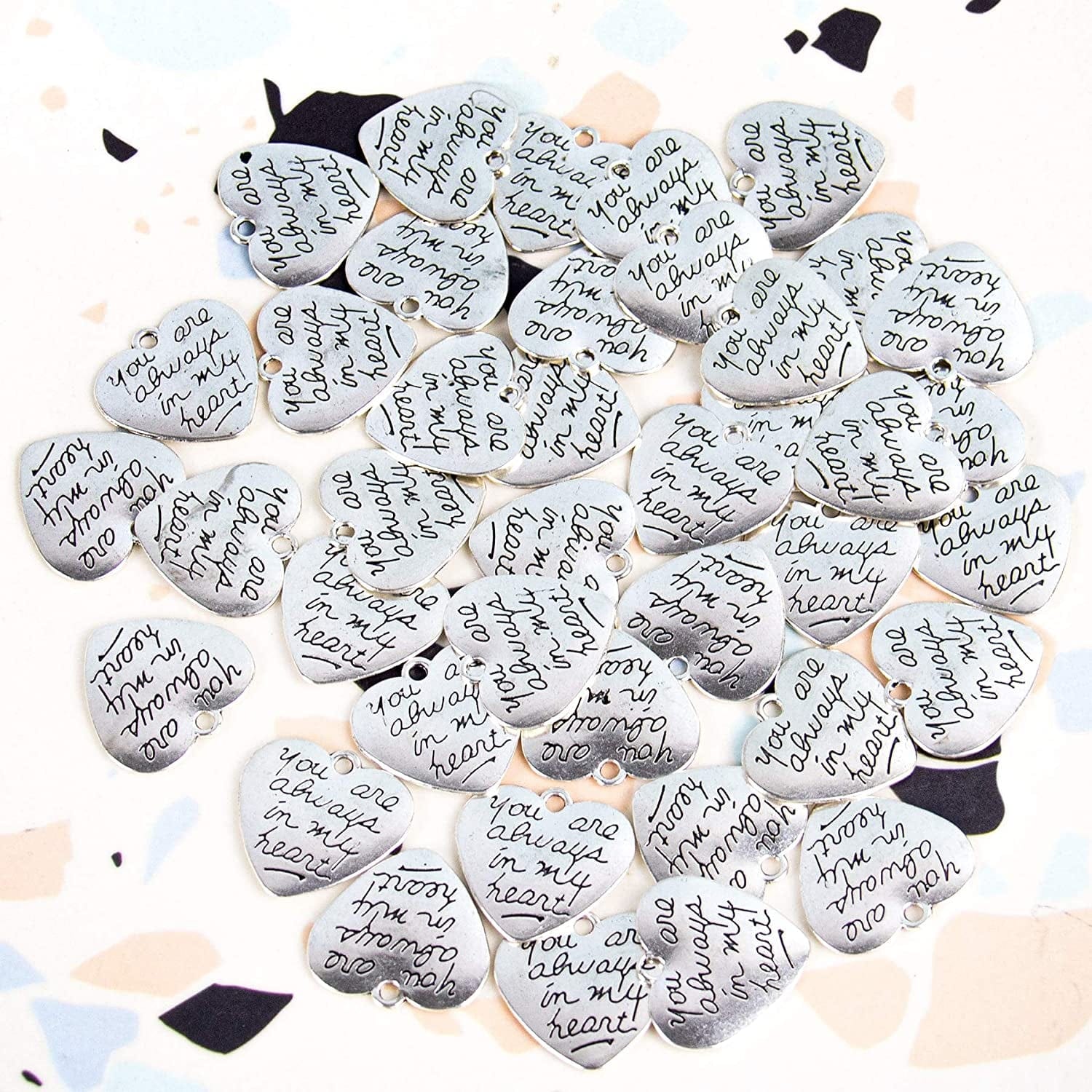 , 40 Pack Alloy You Are Always in My Heart Charms Pendant for Crafting Bracelet Necklace Jewelry Findings Making Accessory Silver