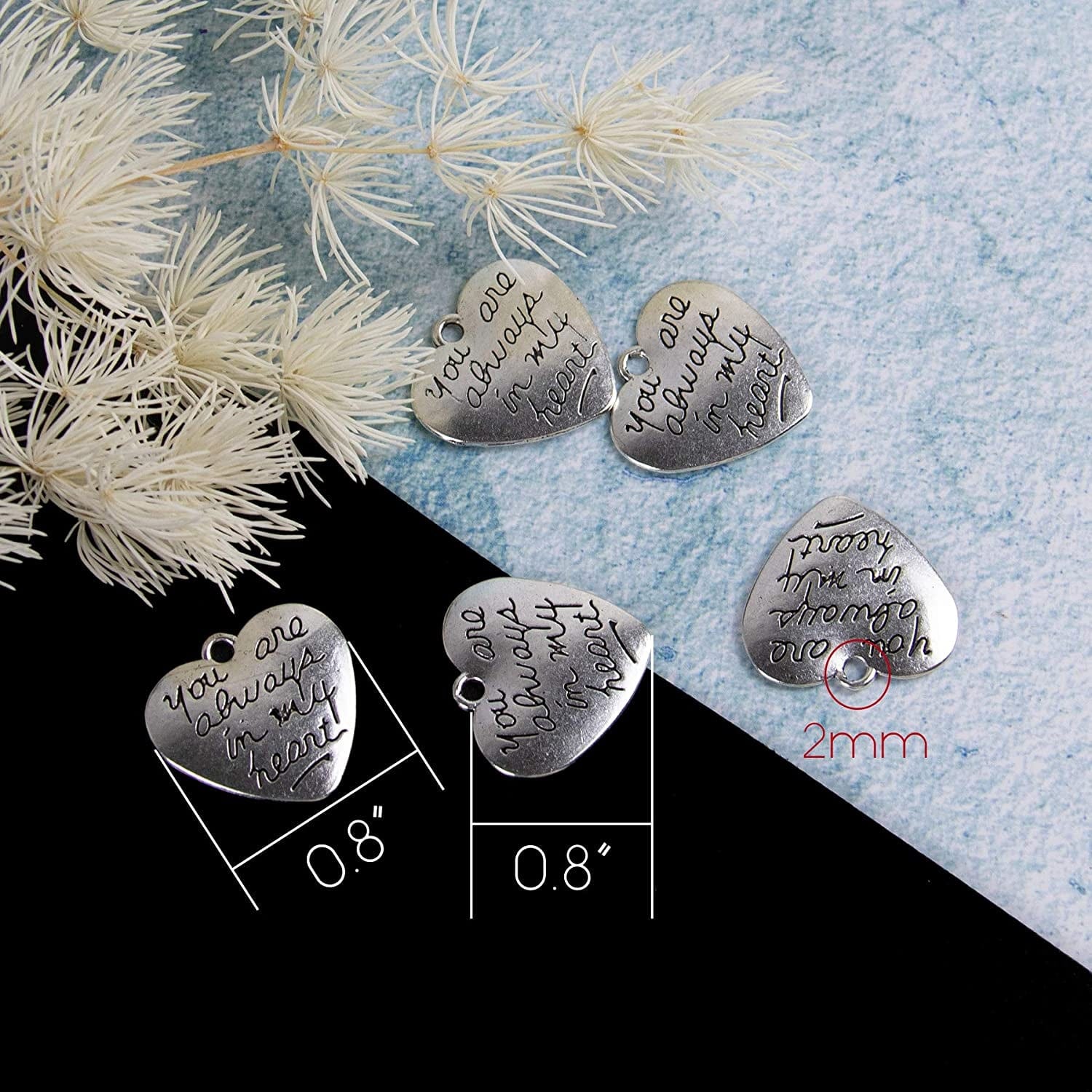 , 40 Pack Alloy You Are Always in My Heart Charms Pendant for Crafting Bracelet Necklace Jewelry Findings Making Accessory Silver