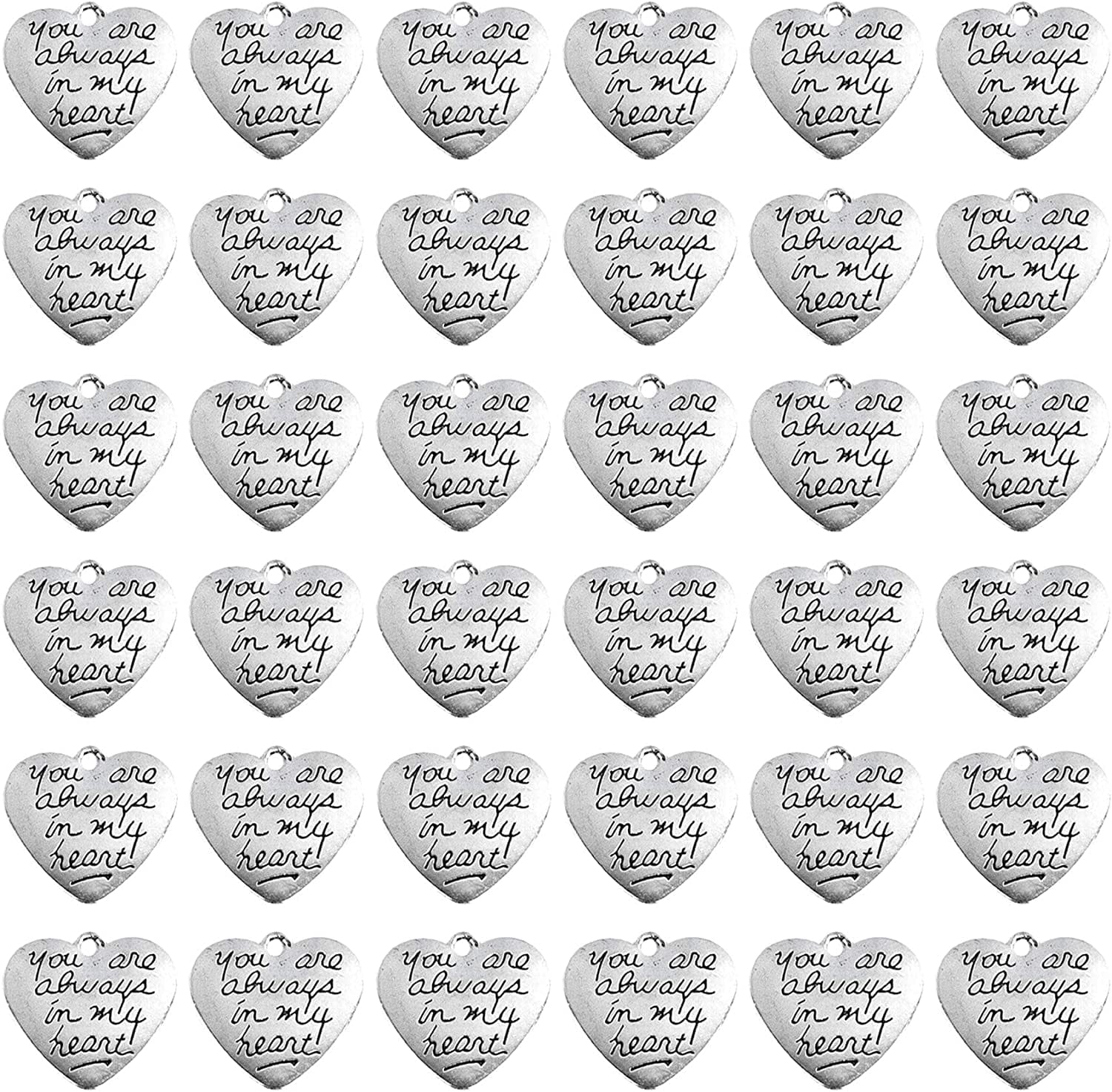 , 40 Pack Alloy You Are Always in My Heart Charms Pendant for Crafting Bracelet Necklace Jewelry Findings Making Accessory Silver
