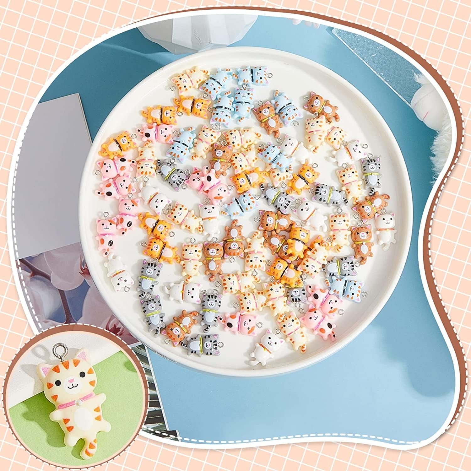40 Pcs Resin Cat Pendant Charm Mini Cat Charms for Jewelry Making Decorative Cute Kitty Pendants for Necklace Bracelet Keychain Jewelry Making DIY Art Crafts, 8 Styles