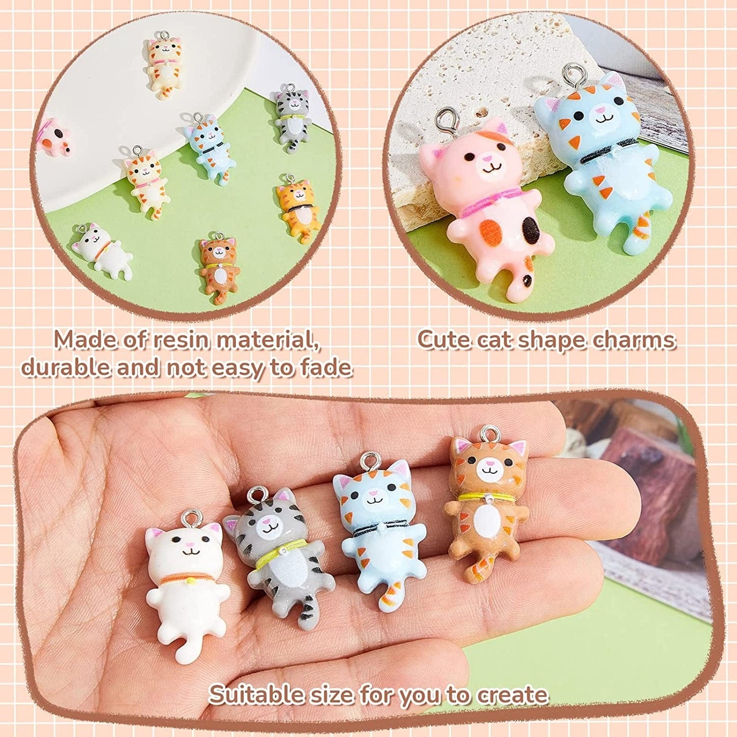 40 Pcs Resin Cat Pendant Charm Mini Cat Charms for Jewelry Making Decorative Cute Kitty Pendants for Necklace Bracelet Keychain Jewelry Making DIY Art Crafts, 8 Styles