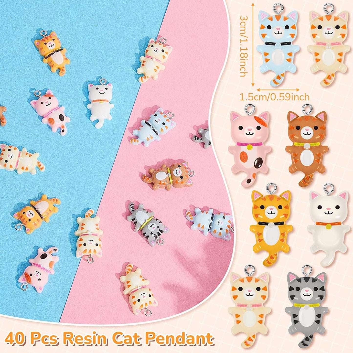 40 Pcs Resin Cat Pendant Charm Mini Cat Charms for Jewelry Making Decorative Cute Kitty Pendants for Necklace Bracelet Keychain Jewelry Making DIY Art Crafts, 8 Styles