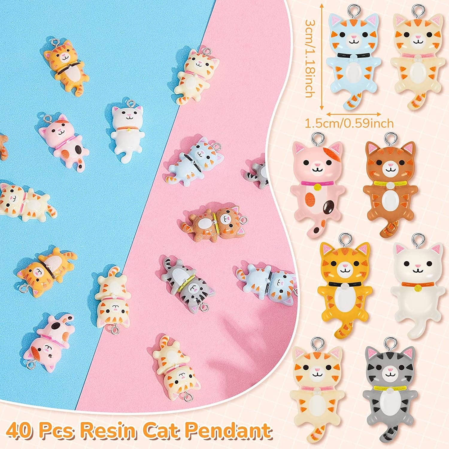 40 Pcs Resin Cat Pendant Charm Mini Cat Charms for Jewelry Making Decorative Cute Kitty Pendants for Necklace Bracelet Keychain Jewelry Making DIY Art Crafts, 8 Styles