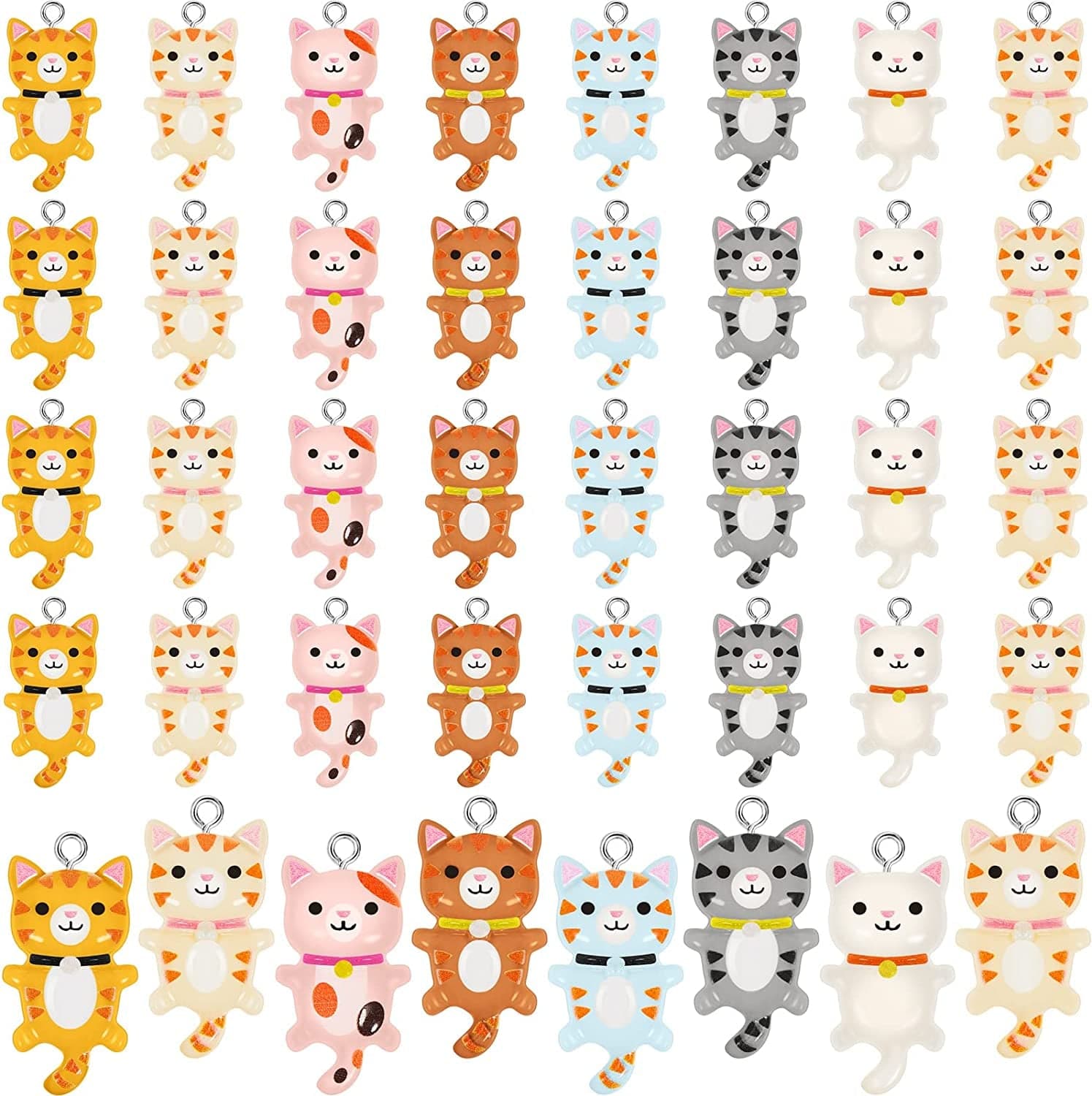 40 Pcs Resin Cat Pendant Charm Mini Cat Charms for Jewelry Making Decorative Cute Kitty Pendants for Necklace Bracelet Keychain Jewelry Making DIY Art Crafts, 8 Styles