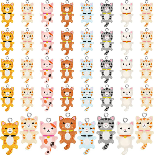 40 Pcs Resin Cat Pendant Charm Mini Cat Charms for Jewelry Making Decorative Cute Kitty Pendants for Necklace Bracelet Keychain Jewelry Making DIY Art Crafts, 8 Styles