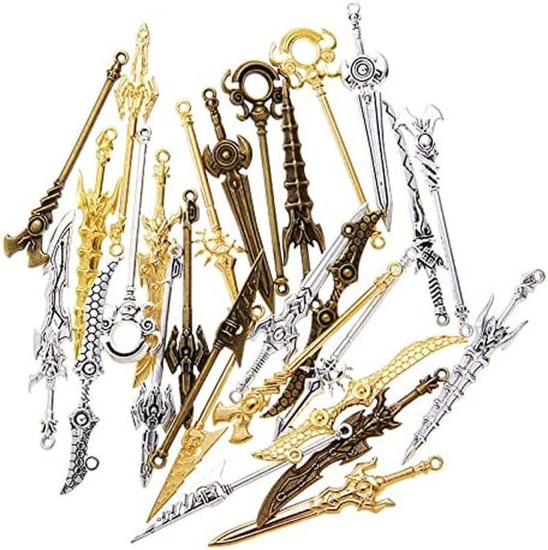 40 Pieces Antique Long Swords Knife Bookmark Charms Swords Knife Charms Pendants for Bookmarks DIY Necklace Bracelace Jewelry Making (Bronze, Sliver, Gold)