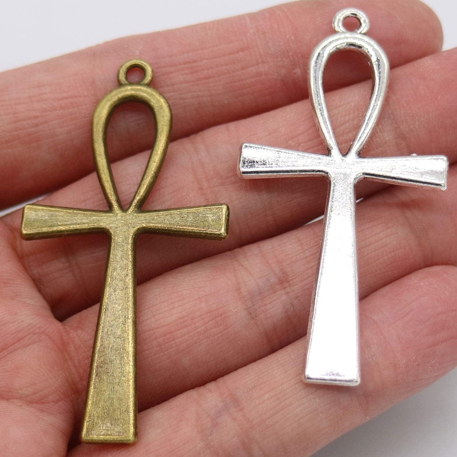40 Pieces Antique Silver & Bronze Ankh Egyptian Cross Charms Pendant Religious Large Cross Charms DIY Jewelry Making Finding for Bracelet and Necklace