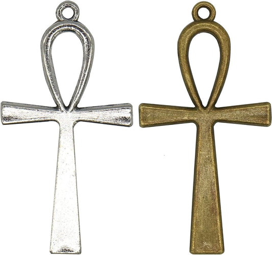 40 Pieces Antique Silver & Bronze Ankh Egyptian Cross Charms Pendant Religious Large Cross Charms DIY Jewelry Making Finding for Bracelet and Necklace