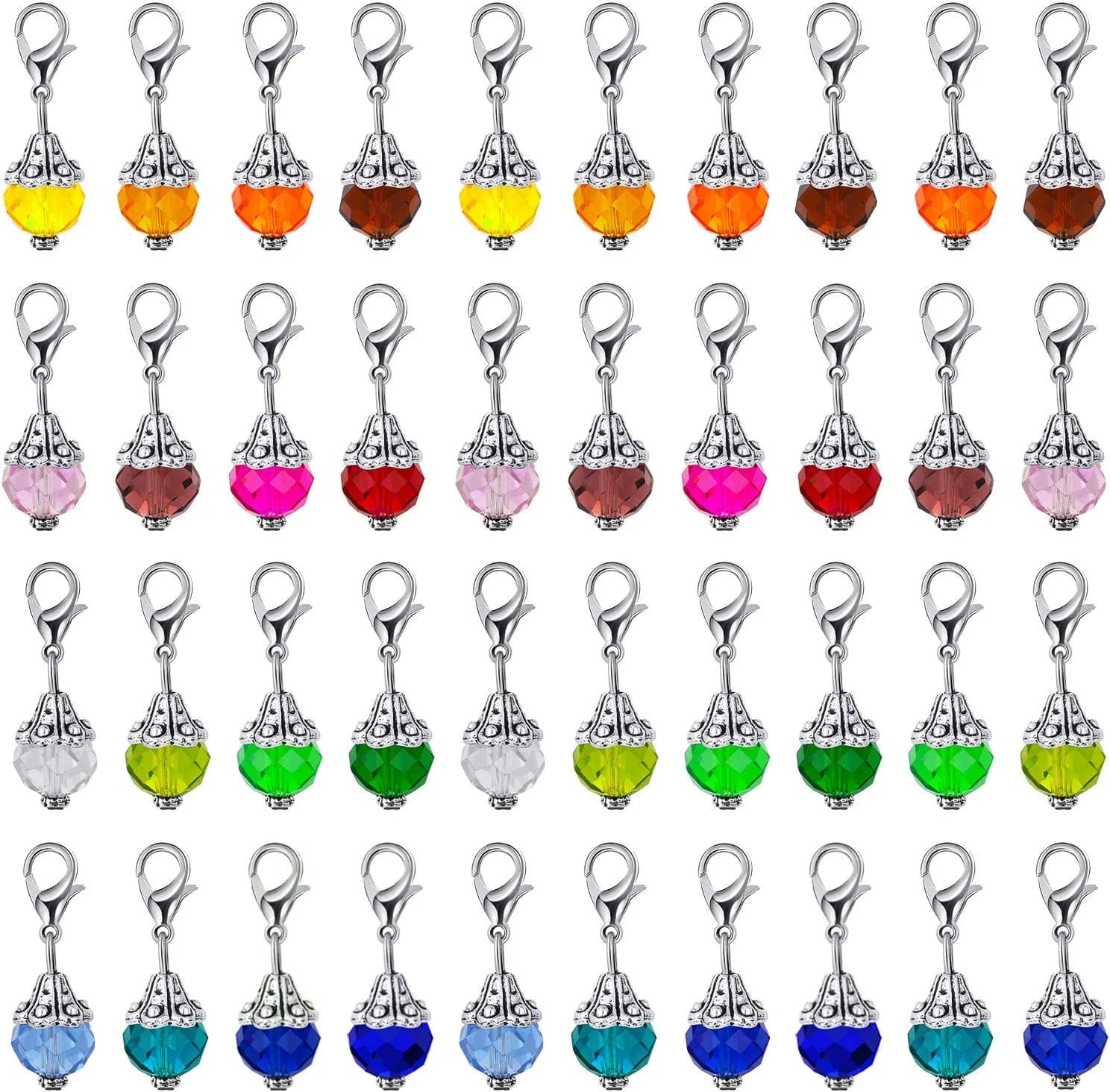 40 Pieces Crystal Dangle Charms Pendants Glass Drop Beads Handmade Dangle Bead Charms with Silver Bead Cap for Jewelry Making Necklace Earring Accessory, Assorted Colors