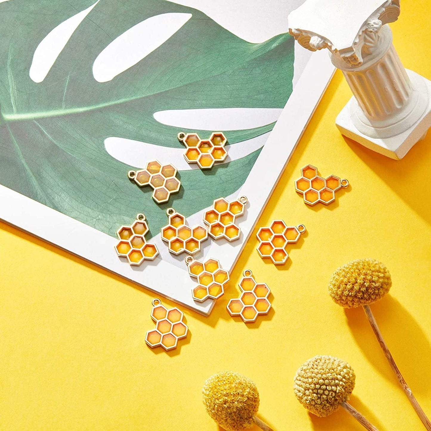 40 Pieces Enamel Honeycomb Charm Pendants Bee Honeycomb Enamel Charms for Necklace Bracelet DIY Crafts Jewelry Making Accessories