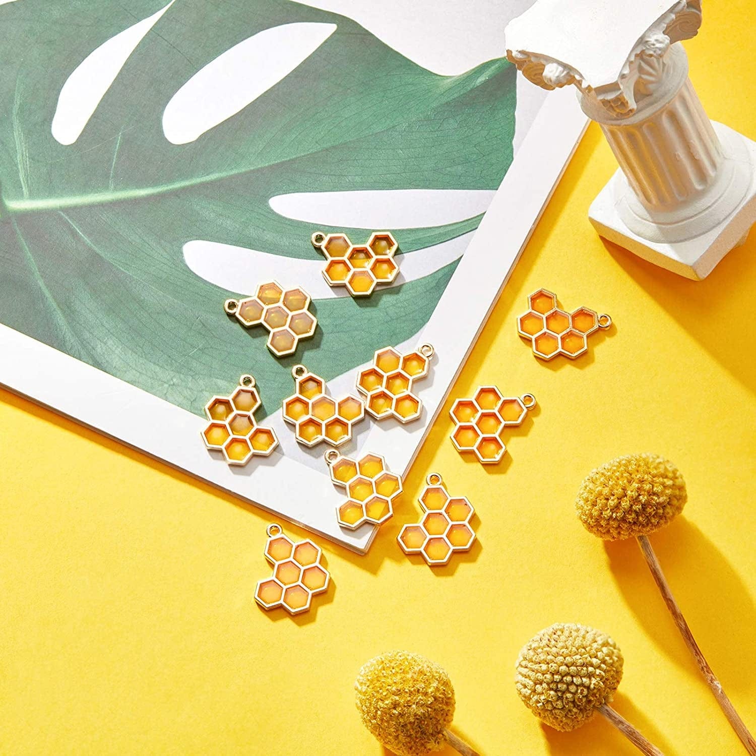 40 Pieces Enamel Honeycomb Charm Pendants Bee Honeycomb Enamel Charms for Necklace Bracelet DIY Crafts Jewelry Making Accessories
