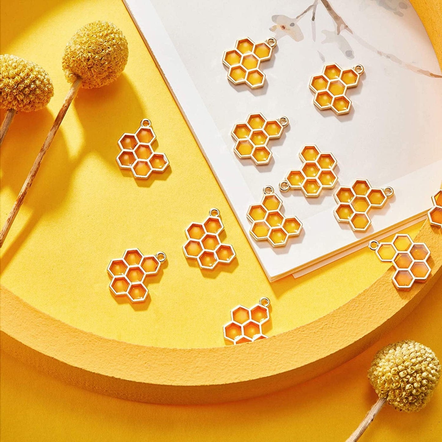 40 Pieces Enamel Honeycomb Charm Pendants Bee Honeycomb Enamel Charms for Necklace Bracelet DIY Crafts Jewelry Making Accessories