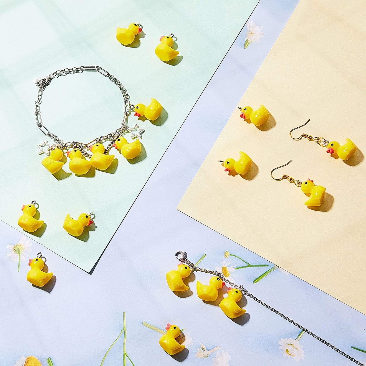 40 Pieces Slime Charms Ducks Mini Resin Ducks Resin Duck Charms Pendants Findings Charm DIY Duck Pendants for Bracelet Necklace Earrings Keychain Crafts (Yellow)
