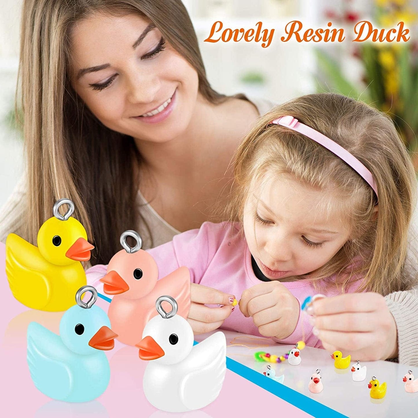 40 Pieces Slime Charms Ducks Mini Resin Ducks Resin Duck Charms Pendants Findings Charm DIY Duck Pendants for Bracelet Necklace Earrings Keychain Crafts (Yellow, Blue, Pink, White)