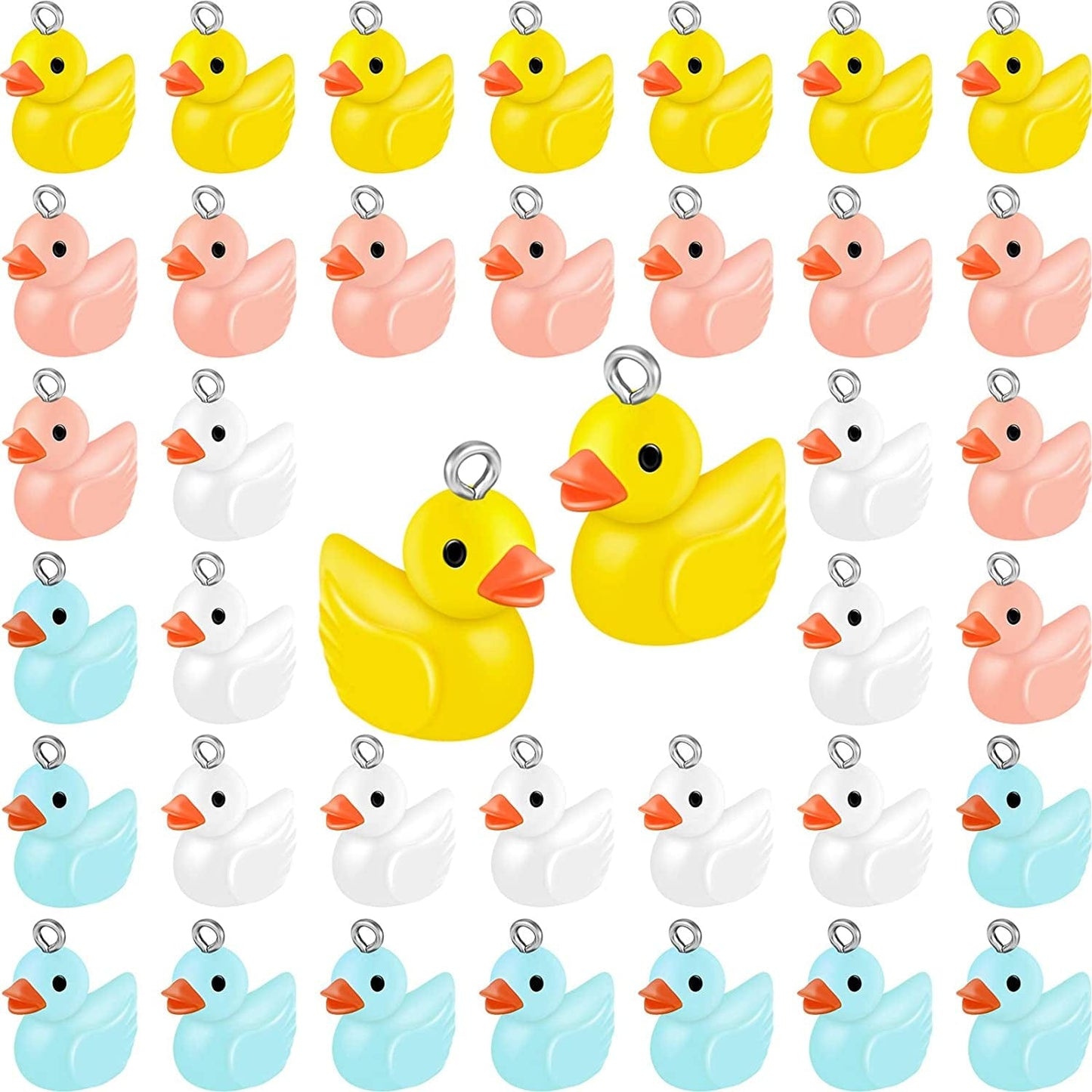 40 Pieces Slime Charms Ducks Mini Resin Ducks Resin Duck Charms Pendants Findings Charm DIY Duck Pendants for Bracelet Necklace Earrings Keychain Crafts (Yellow, Blue, Pink, White)