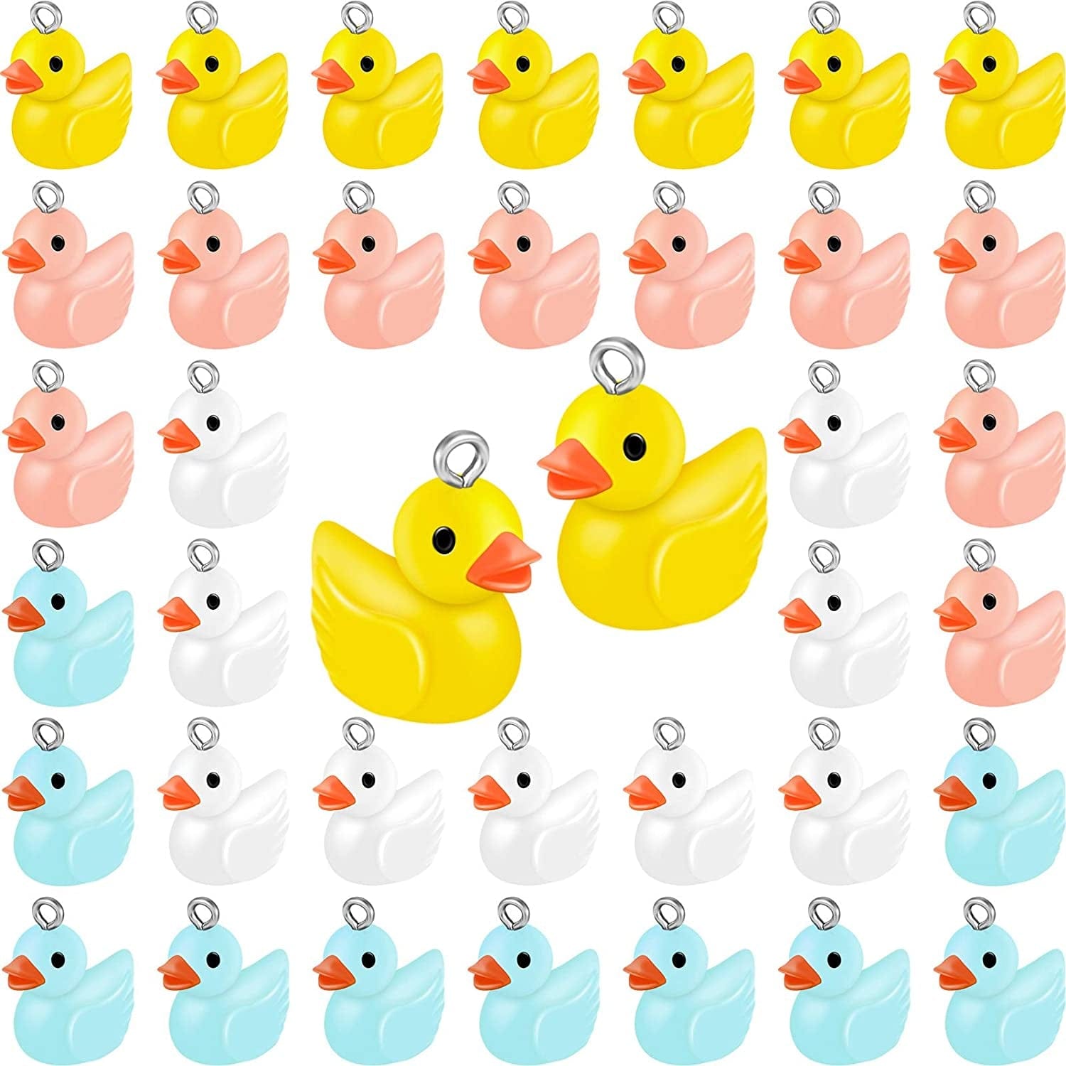 40 Pieces Slime Charms Ducks Mini Resin Ducks Resin Duck Charms Pendants Findings Charm DIY Duck Pendants for Bracelet Necklace Earrings Keychain Crafts (Yellow, Blue, Pink, White)